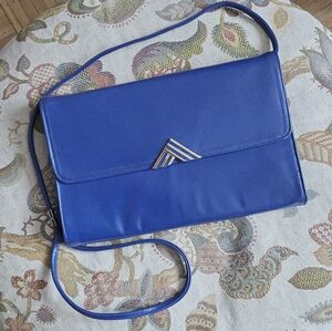 1980's Jane Shilton Blue Leather Shoulder Purse. Royal blue leather purse.